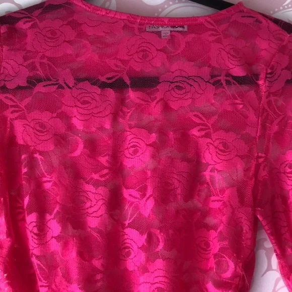 Fashion nova hot pink floral lace long sleeve top - Picture 2 of 2